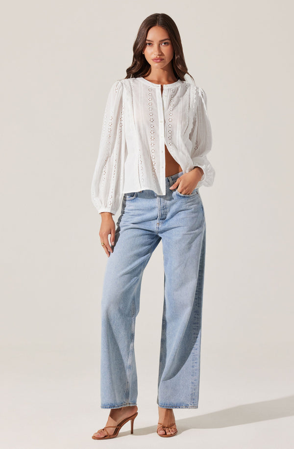 Astr The Label Aneska Broderie Button Up Top