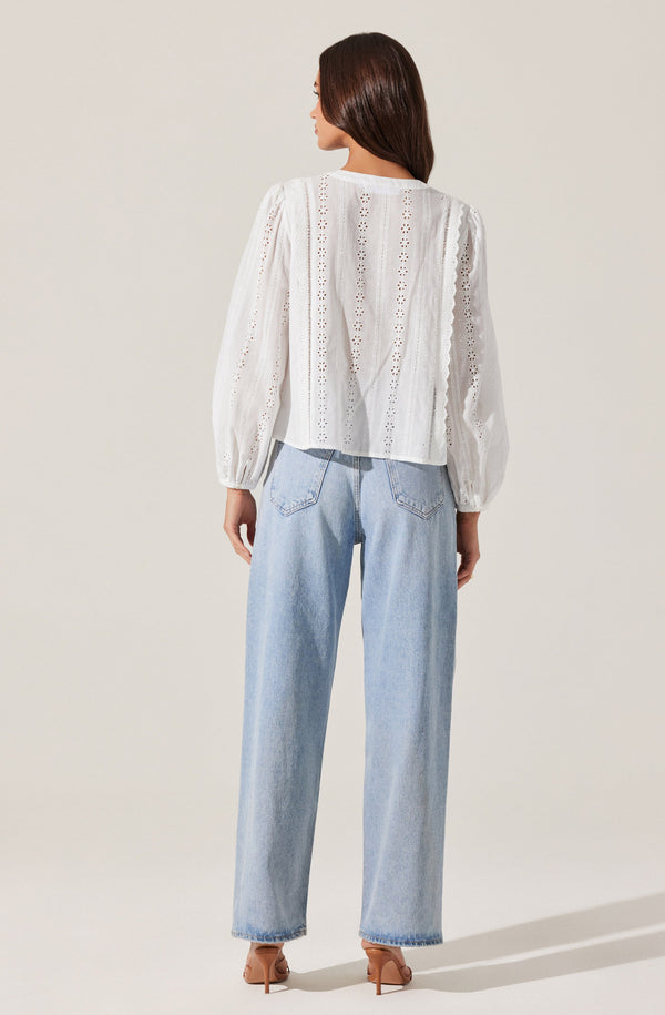 Astr The Label Aneska Broderie Button Up Top