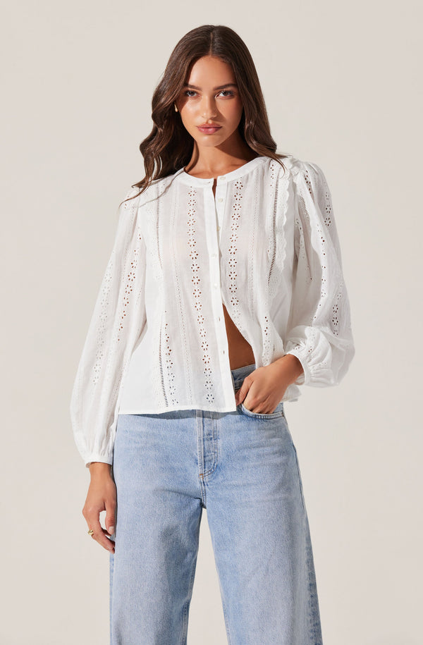 astr the label Aneska Broderie Button Up Top