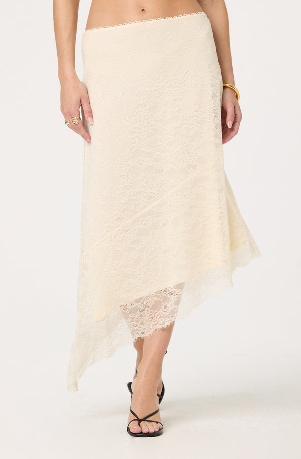 Astr The Label Asymmetrical Lace Midi Skirt