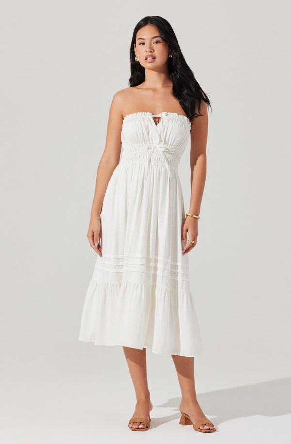 astr the label Aubrie Strapless Smocked Midi Dress