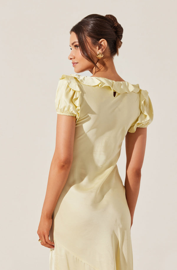 Astr The Label Auden Satin Ruffle Midi Dress