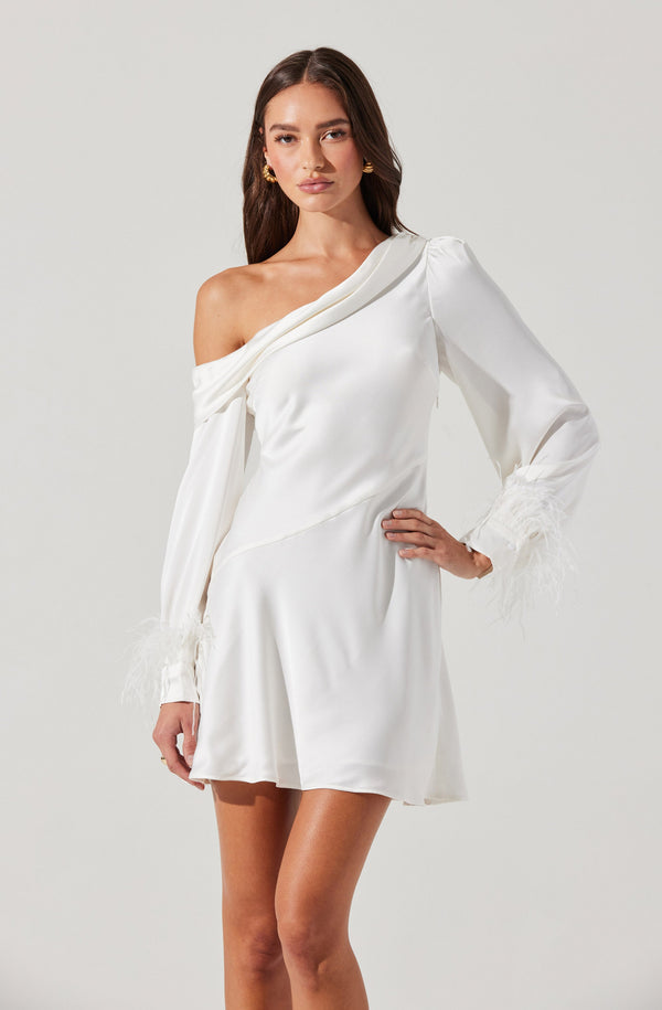 Astr The Label Augusta Feather Trim Mini Dress