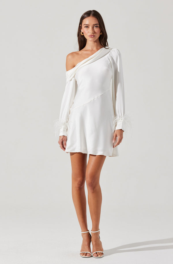 Astr The Label Augusta Feather Trim Mini Dress