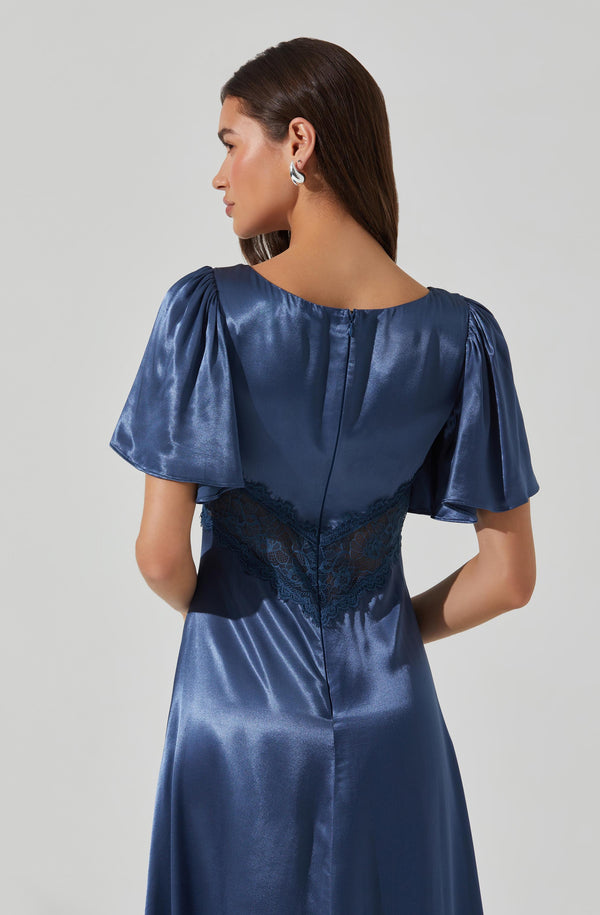 Astr The Label Aurelia Satin V-Neck Midi Dress