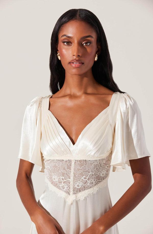 Astr The Label Aurelia Satin V-Neck Midi Dress