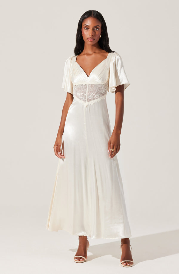 Astr The Label Aurelia Satin V-Neck Midi Dress