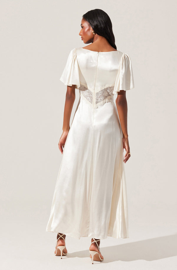 Astr The Label Aurelia Satin V-Neck Midi Dress