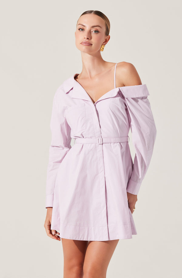 Astr The Label Aveni Off Shoulder Mini Shirt Dress