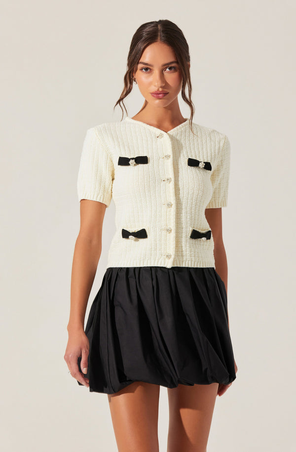 Astr The Label Averie Contrast Bow Cardigan