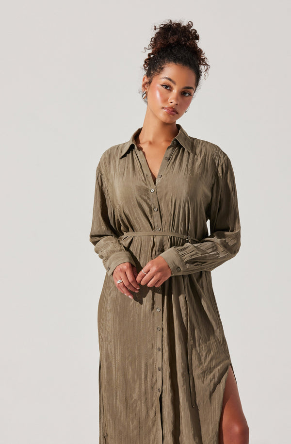 Astr The Label Belted Long Sleeve Shirt Dress
