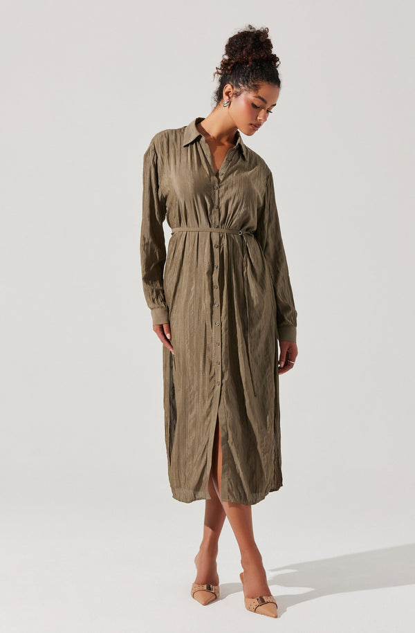 Astr The Label Belted Long Sleeve Shirt Dress