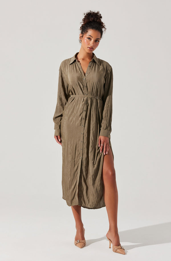 astr the label Belted Long Sleeve Shirt Dress