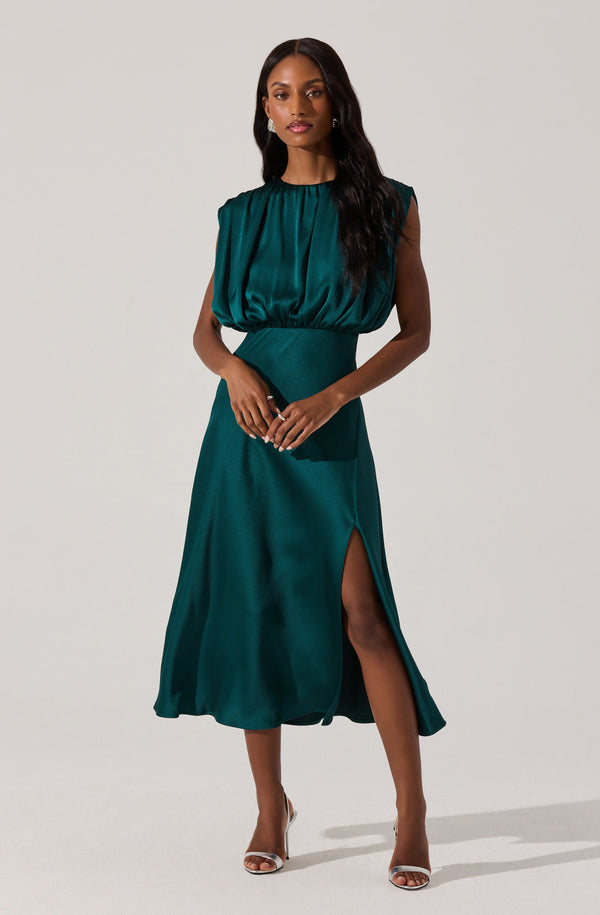 Astr The Label Blouson Satin Midi Dress