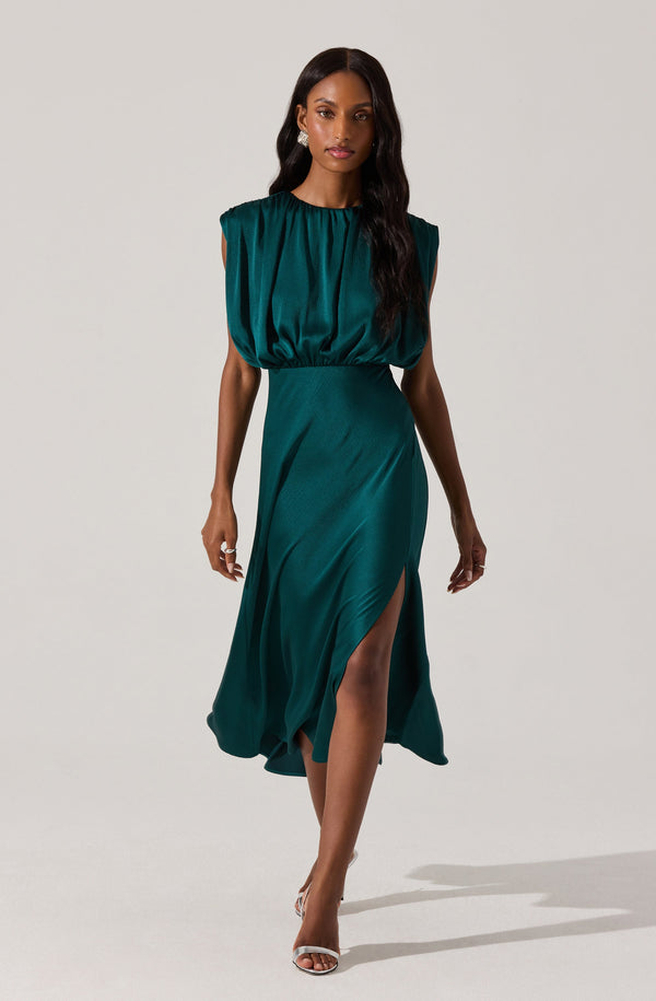 astr the label Blouson Satin Midi Dress