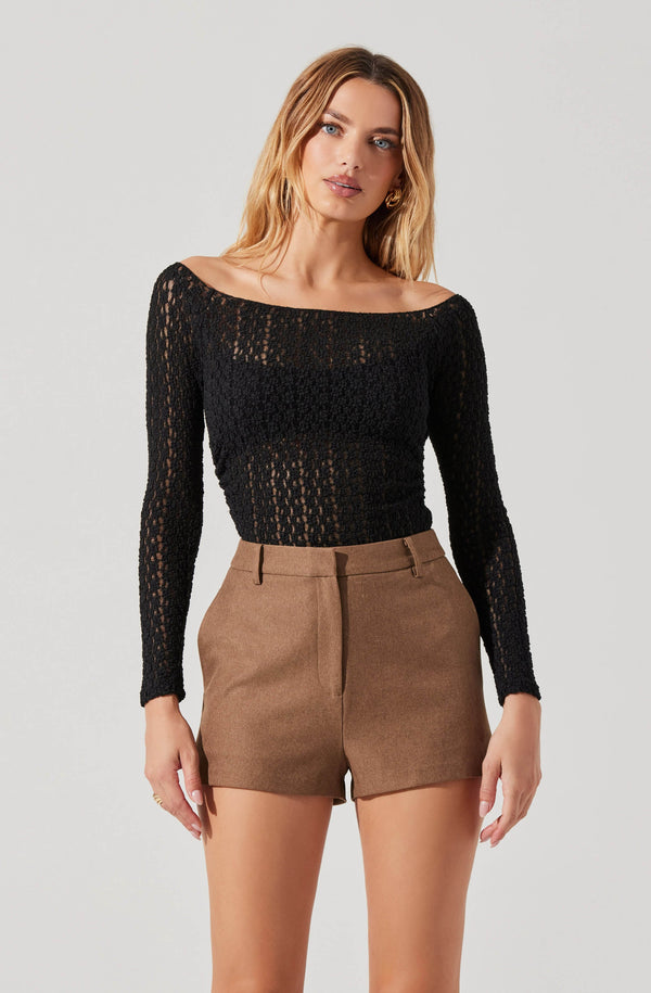 Astr The Label Boat Neck Open Knit Top