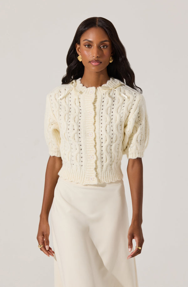 Astr The Label Bow Detail Cable Knit Cardigan