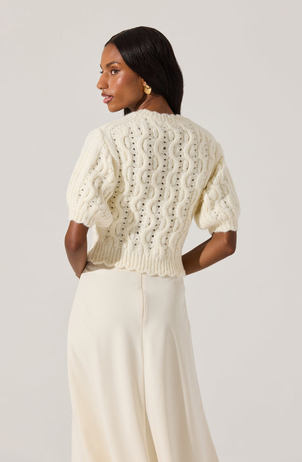 Astr The Label Bow Detail Cable Knit Cardigan