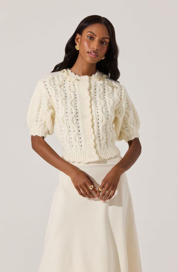 astr the label Bow Detail Cable Knit Cardigan