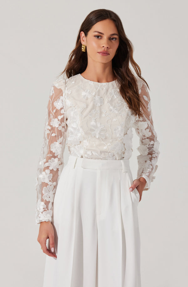 Astr The Label Bryne Floral Appliqué Top