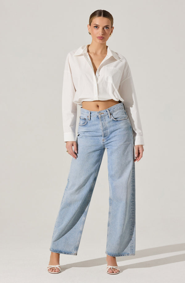 Astr The Label Bubble Hem Cropped Poplin Shirt