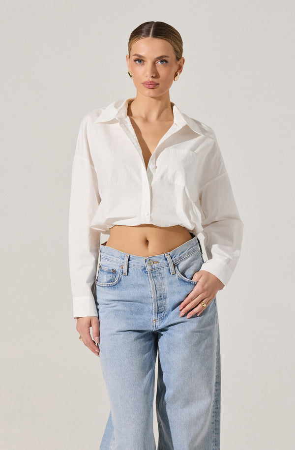Astr The Label Bubble Hem Cropped Poplin Shirt