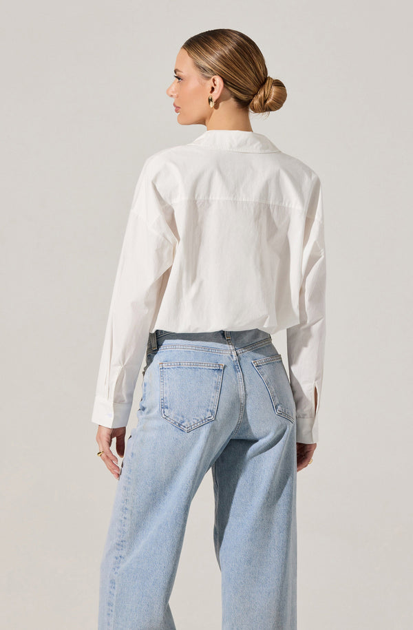 Astr The Label Bubble Hem Cropped Poplin Shirt
