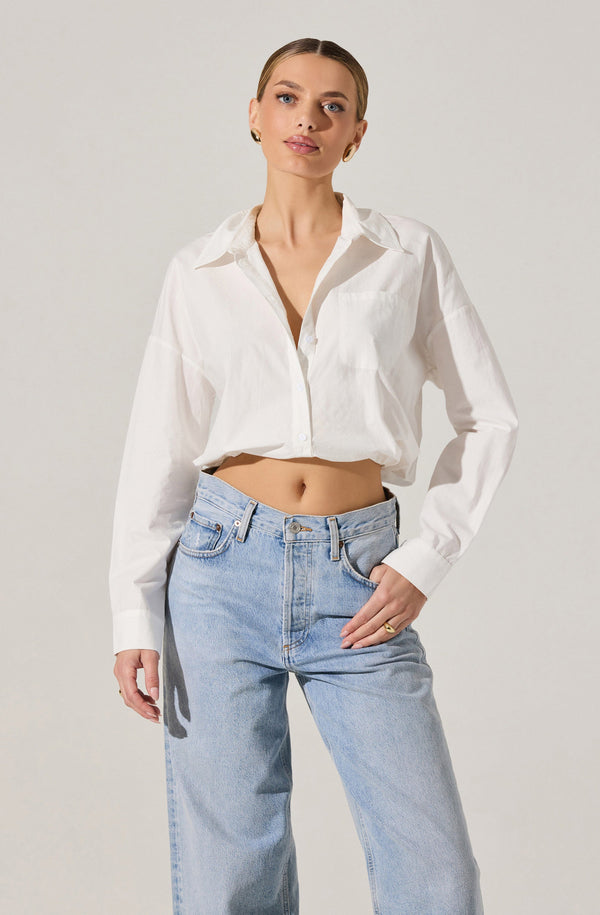 astr the label Bubble Hem Cropped Poplin Shirt