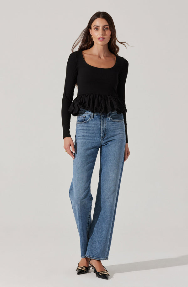 Astr The Label Bubble Hem Peplum Top