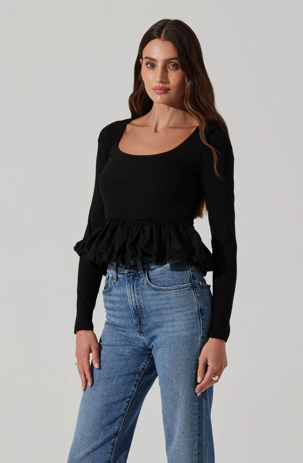 Astr The Label Bubble Hem Peplum Top