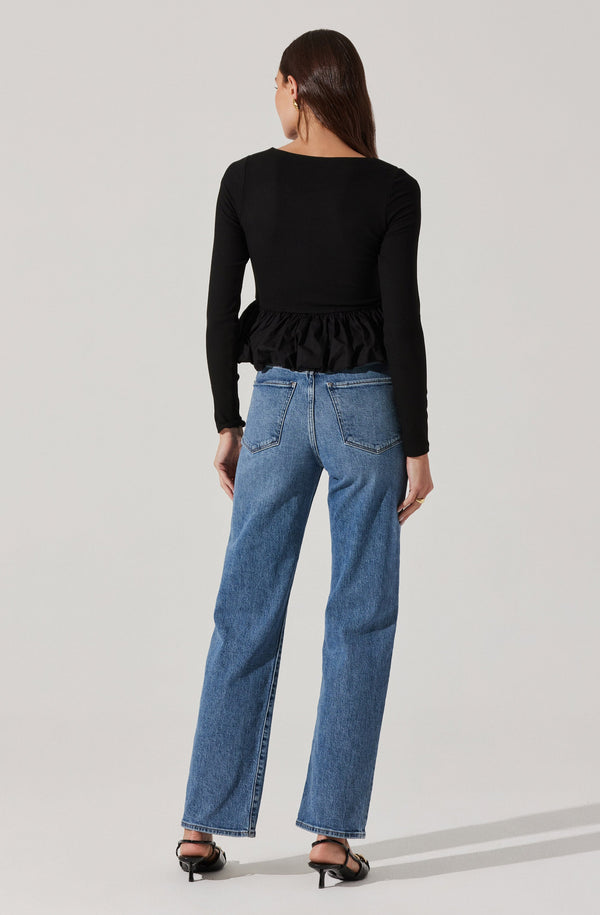 Astr The Label Bubble Hem Peplum Top