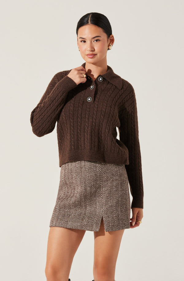 astr the label Cable Knit Polo Sweater
