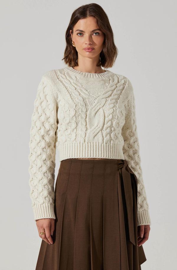 Astr The Label Caila Cable Knit Cropped Sweater