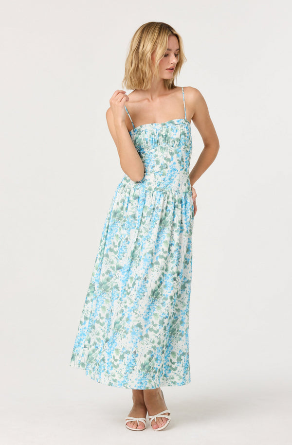 Astr The Label Capria Pleated Milkmaid Midi Dress