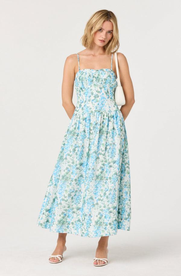 astr the label Capria Pleated Milkmaid Midi Dress