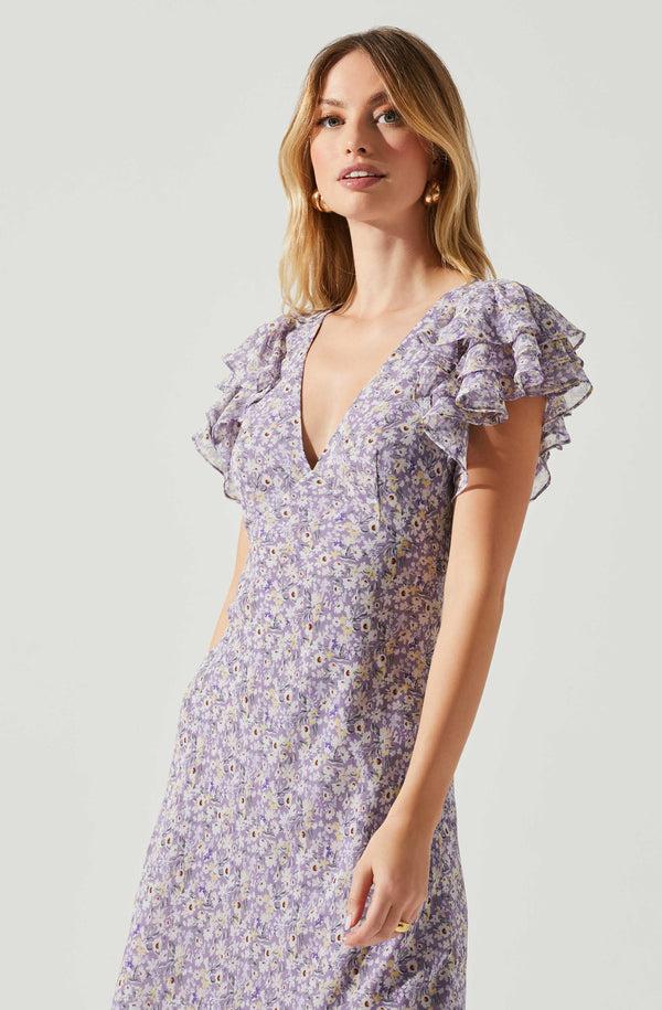 Astr The Label Celestine Floral Ruffle Midi Dress