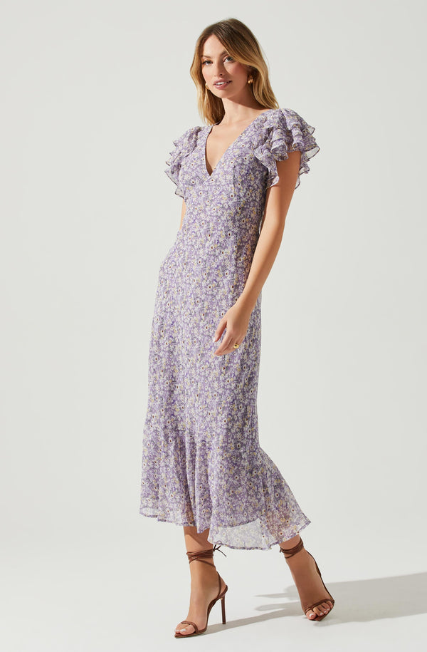 Astr The Label Celestine Floral Ruffle Midi Dress
