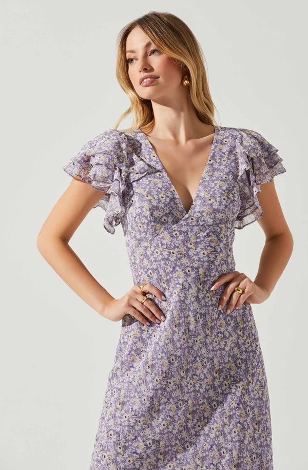 Astr The Label Celestine Floral Ruffle Midi Dress