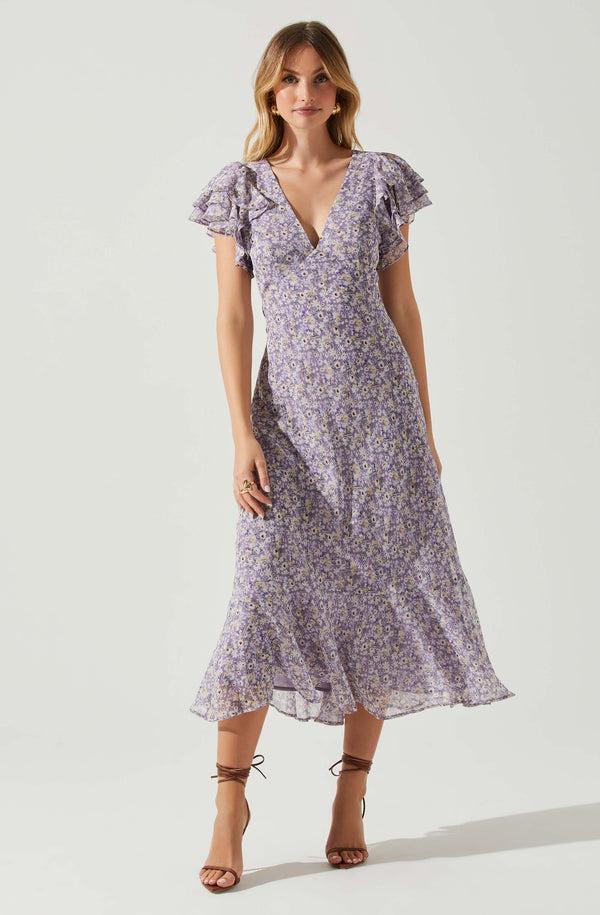 astr the label Celestine Floral Ruffle Midi Dress