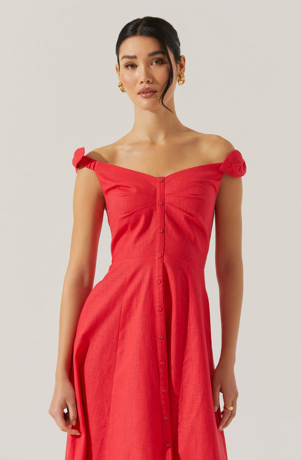 Astr The Label Charelin Linen Off Shoulder Dress