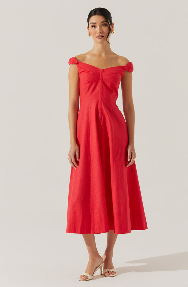 Astr The Label Charelin Linen Off Shoulder Dress