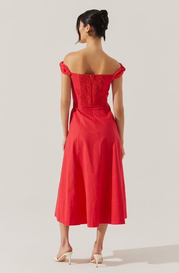 Astr The Label Charelin Linen Off Shoulder Dress