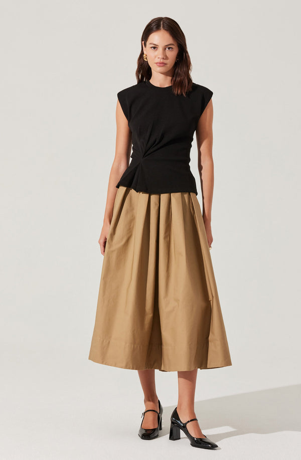 Astr The Label Cinched Waist Ribbed Knit Top