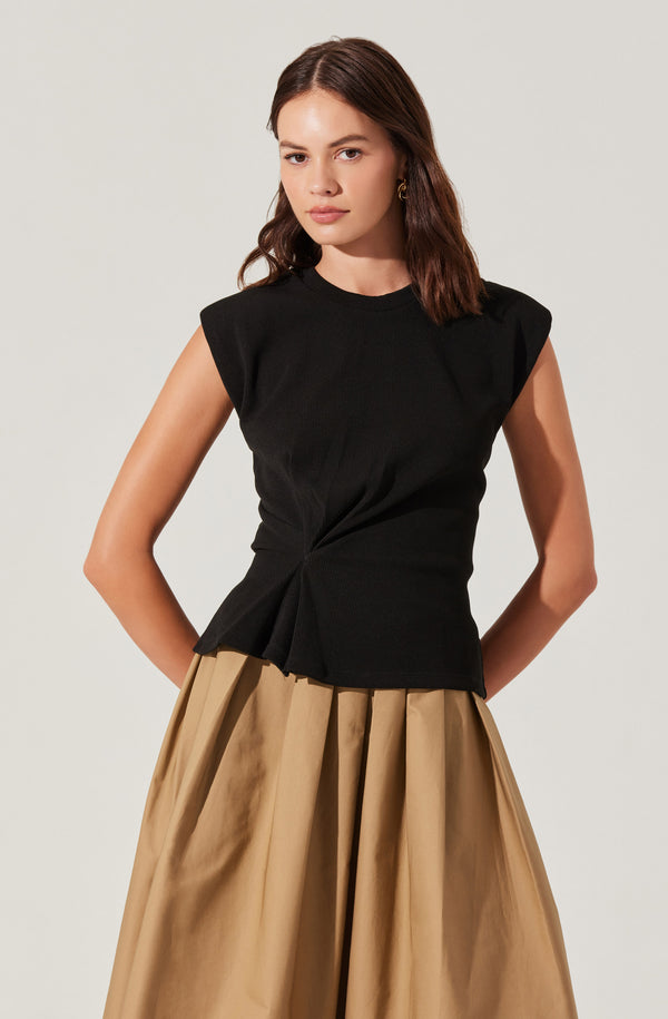 Astr The Label Cinched Waist Ribbed Knit Top