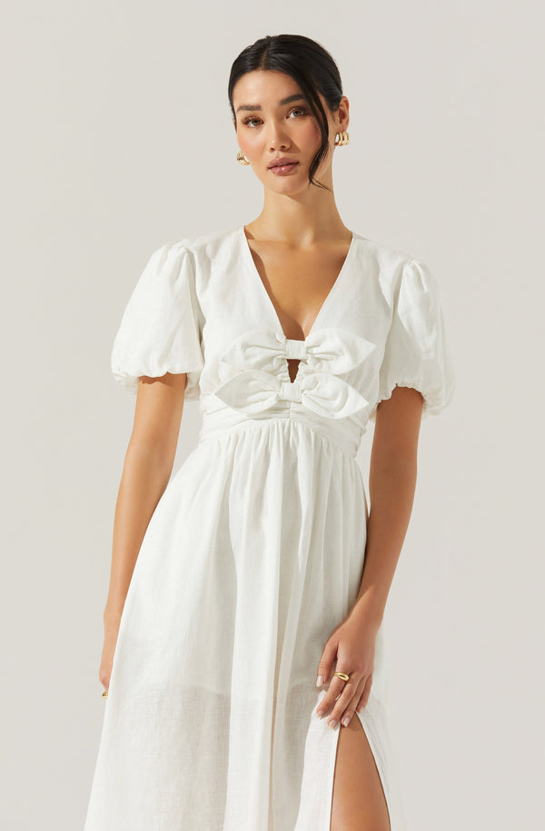 Astr The Label Citrine Linen Bow Front Midi Dress