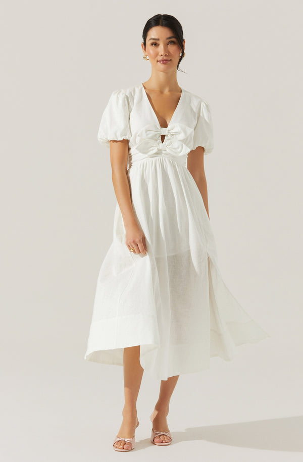 Astr The Label Citrine Linen Bow Front Midi Dress