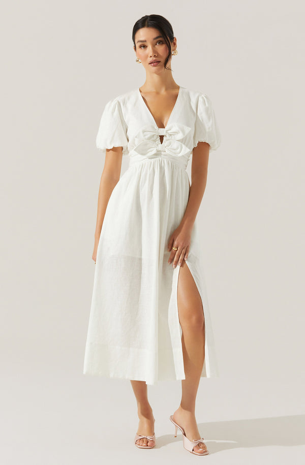 astr the label Citrine Linen Bow Front Midi Dress