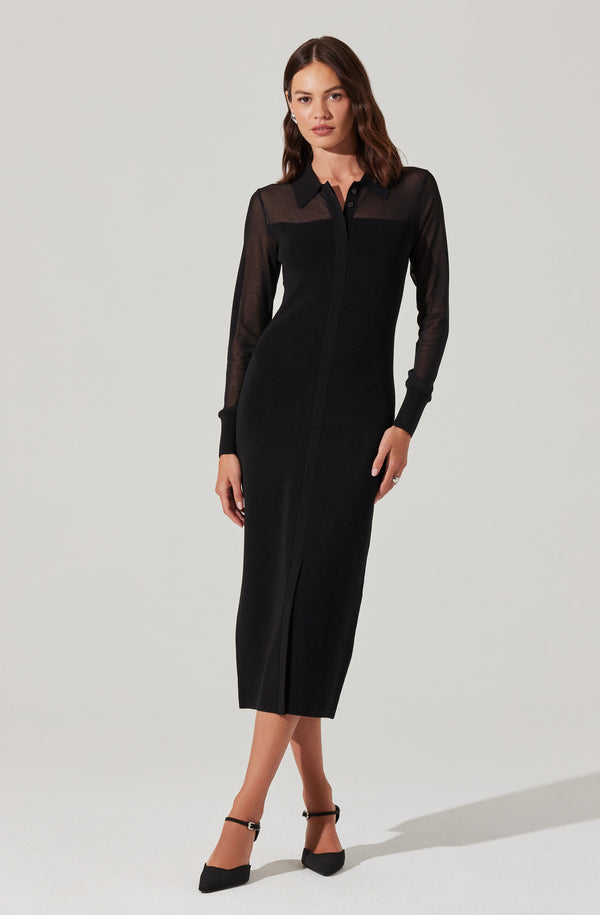 astr the label Contrast Mesh Collared Midi Dress