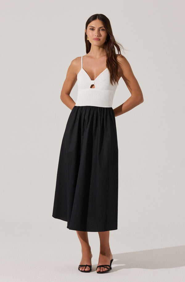 Astr The Label Contrast Mixed Media Midi Dress