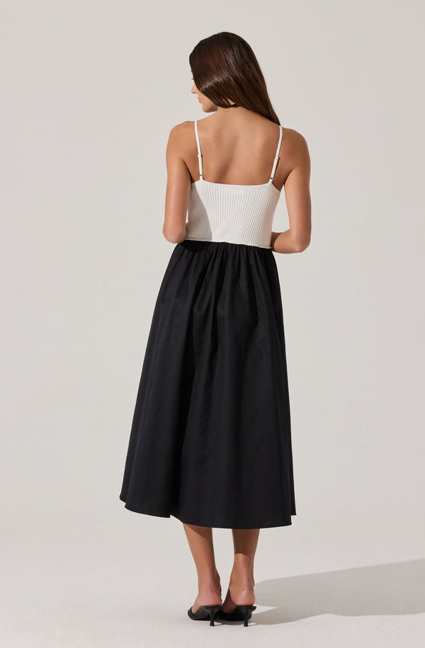 Astr The Label Contrast Mixed Media Midi Dress